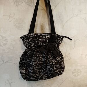 Elegant Black Paris Print Shoulder Bag